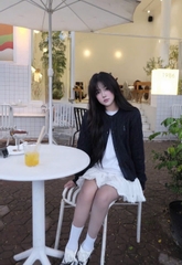 A559-Áo len cadigan  màu xanh than thêu gấu W