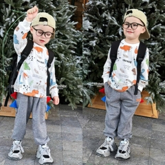 bt718- Bộ KL loang áo trắng- quần túi hộp màu ghi