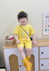 BT864-ComBo 3 bộ cộc tay cotton mát vàng trắng cho bé 9-27kg