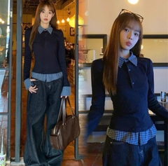 A384- ÁO ZIP CO GIÃN PHỐI CỔ SƠ MI Kẻ