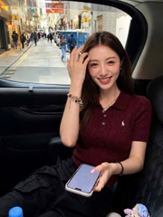 A728- Áo len thừng cộc tay đỏ thêu ngựa Camilla