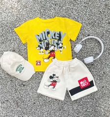 ✌🏻BT526- bộ áo cotton Mickey vàng mix quần cua tăm nhung tag đỏ
