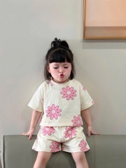 BT904-Combo 3 bộ cotton cộc tay hồng cho bé gái 9-24kg