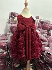 DAMKID018-Đầm dạ kid 2 lớp hoa hồng màu đỏ