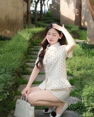 145 nhé kh ơi   Set688- Set áo bi mix short màu  be dáng cộc