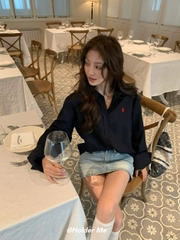 A247-Áo somi thô xanh than thêu ngực