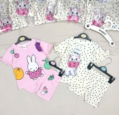 CB254-Combo 2 bộ THỎ BI màu hồng mix legging bé gái