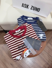 Set815- Set mặc nhà áo nỉ kẻ ngang Snopy phối quần bo ống