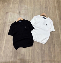 A481- Áo len dệt kim cộc tay cổ tròn thêu ngựa 2 màu đne trắng hàng nhà máy đủ tem