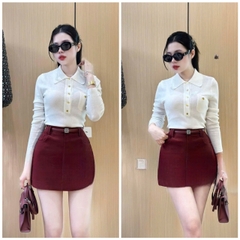 SET412-SET ĐỒ NỮ ÁO LEN THÊU PHỐI CHÂN VÁY ĐỎ