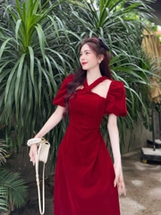 SET ÁO DÀI NHUNG CHUN CHÉO MIX QUẦN LỤA ĐEN