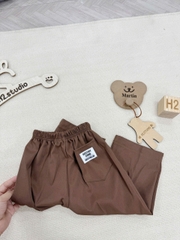 BT619- Bộ bé trai áo polo dài tay kẻ nâu phối quần kaki dài