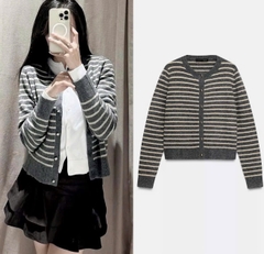 aua436- Áo len  kẻ nâu full tem nhà máy