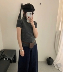 A440- Áo len xám cổ lọ  cộc tay  nhà máy full tem