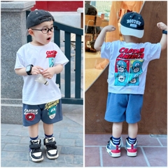 BT483- Bộ captain trắng xanh áo mix quần cua