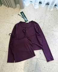 A369-Set áo thun díp 2 dây phối cadigan màu tím