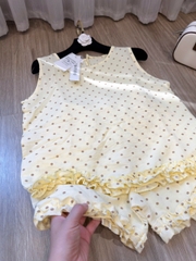 Set972-Set mặc nhà vải đũi mát chấm bi vàng TẶNG KÈM DÂY TÓC