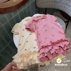 Bt830- Đầm polo xoè đuôi cầu vồng bé gái 2 màu