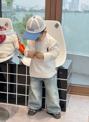 CB386-Combo 3 áo cotton zip dài tay thêu ngực bé trai xám trắng đen