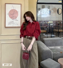 A523-Áo sơ mi trơn đỏ đô vải đũi mềm