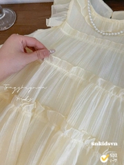 DAMGAI06-Đầm bé gái màu be 2 lớp xếp tầng xòe chất tơ