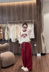 Set1060- Set nỉ haida Ny xám phối quần đỏ suông