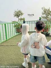 BT312- Áo thông hơi trắng phối có mũ trẻ em hoạ tiết in