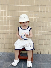 Cb357- Combo 2 bộ balo viền chất cotton in vợt trắng xanh