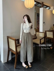 Quan090-Quần dạ nâu cạp chun dáng suông