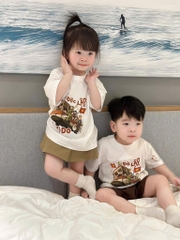 A261-Áo mẹ con TẾT ĐỘC LẬP màu trắng họa tiết in