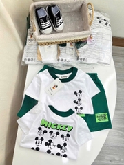 BT287- Bộ MICEY trắng xanh lá áo cotton mix quần cua