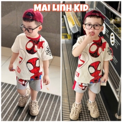 BN090- Bộ thun nhện trắng xám áo cotton mix quần cua