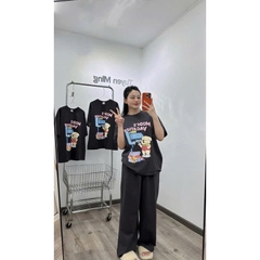 SET477-Set zip màu ghi MODI in lụa quần suông mix áo suông