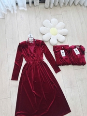 Dam127- Đầm maxi nhung đỏ buôc dây sang chảnh