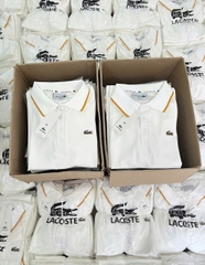 A308- Áo polo trắng  cổ viền vàng logo thêu nổi