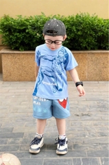 BT456- Bộ áo cotton nhện xanh nhạt mix quần nỉ mì