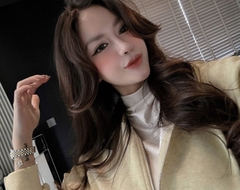 SET807-Bộ nỉ tăm áo khoá kéo phối quần ống suông màu be