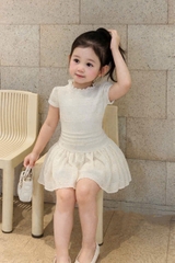 Damkid026- Đầm bé gái 2 lớp dáng đuôi xoè 2 màu