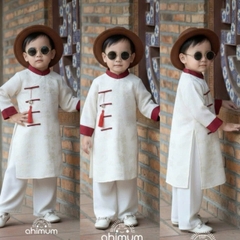 BT806-Bộ áo dài bé trai tặng kèm charm 2 màu đỏ trắng
