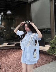 Set674- Set kẻ thêu tặng kèm túi dáng cộc 3 màu