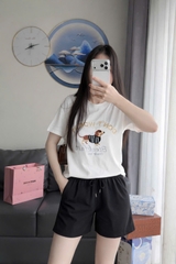 Set867- Set áo thun THÊU NGỰA cộc phối quần short đen vải umi mềm mát