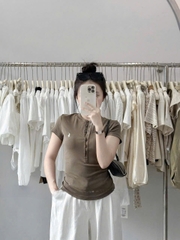 A265- Set 3 áo cộc tay cúc trước thêu ngựa trắng-nâu-đen