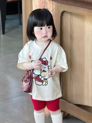 BT838-Bộ áo thun cộc kitty đỏ trắng bé gái 9-26kg