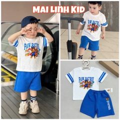 BN092- Bộ PAW trắng xanh áo cottn mix quần cua