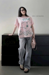 A578-Áo thun suông hồng in Snopy xanh đủ tem