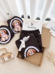 SET1073- Bộ nỉ dip lông cún nâu đáp ren