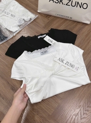A351- Áo viền ren xoắn ngực 2 màu đen-trắng