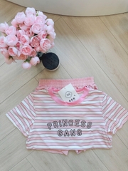 SET597-Set thun cộc áo kẻ hồng phối quần short