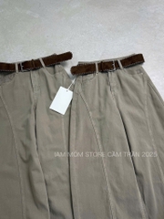 Quan089-Quần jean suông nâu dáng rộng phối viền tặng kèm đai