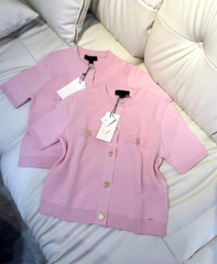 A396- Áo len dệt kim cộc tay cúc đồng hàng nhà máy chuẩn 2 màu vàng hồng